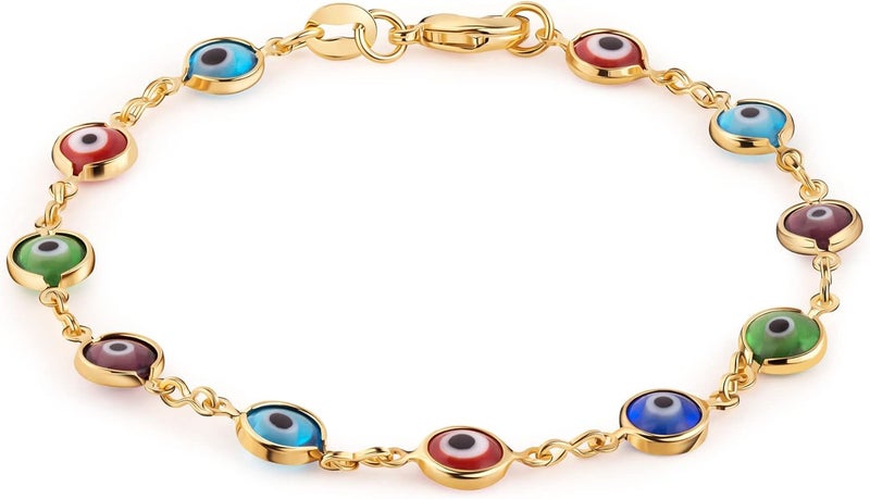 Barzel 18K Gold Plated Multicolored Evil Eye Bracelet for Women - Made in Brazil - Image 1